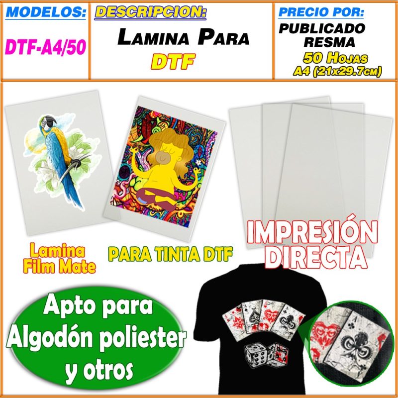 DTFA4, Lamina Film DTF A4 50 hojas - Imagen 2
