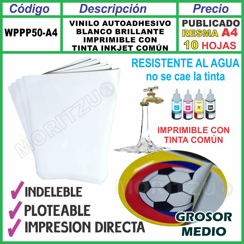 Vinilo Autoadhesivo Blanco A4x10h P/tinta Inkjet Comun - Imagen 2