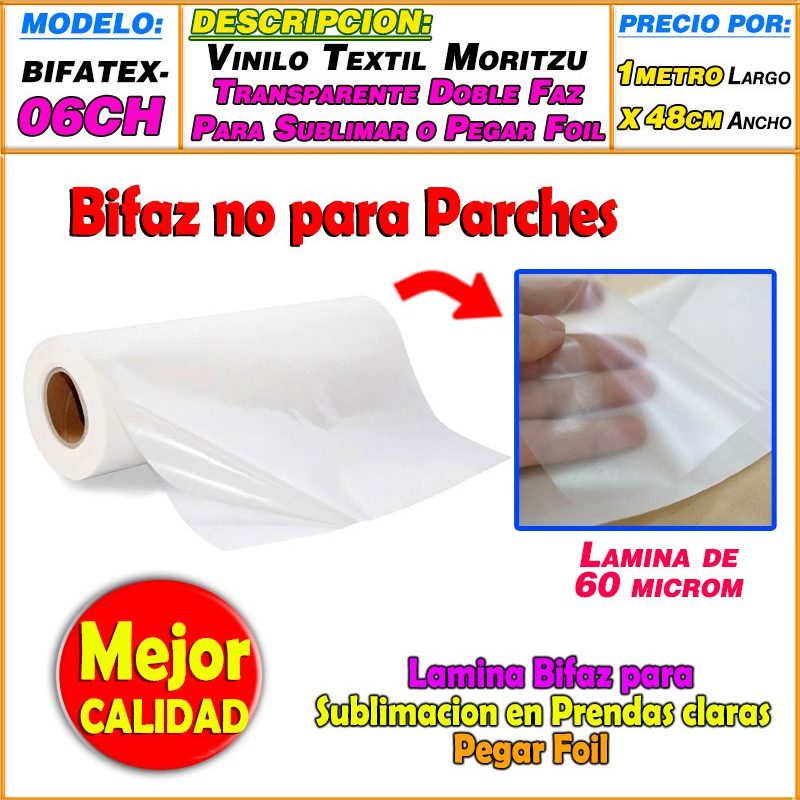 Lamina Bifaz Transparente p/ Sublimar o Pegar Foil ( NO PARA PEGAR PARCHES )