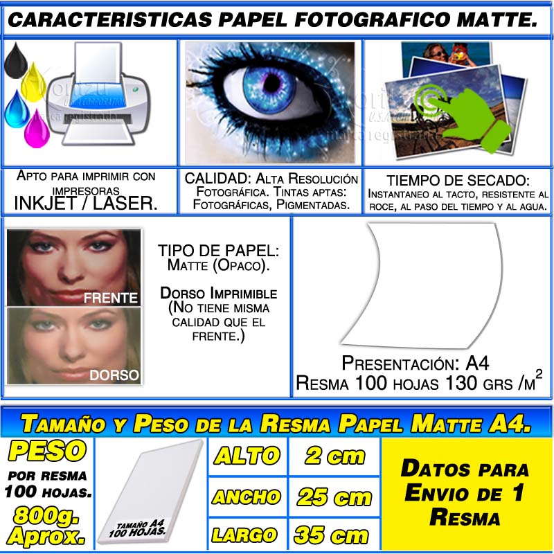Papel Fotografico Matte A4  de 130 Grs. - Imagen 4