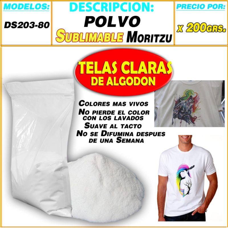 DS203-80, Polvo Poliamida, Sublipolvo de 200gr para Sublimación en Telas Claras de Algodón - Imagen 2