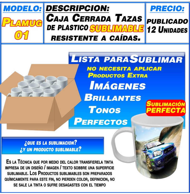 TAZA DE PLASTICO SUBLIMABLE RECTO CAJA DE 12unid - Imagen 2