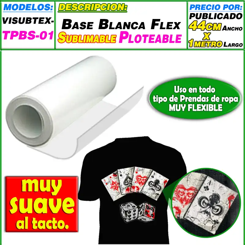 TPBS-01, Base Blanca Flex Sublimable Plotteable - Imagen 2