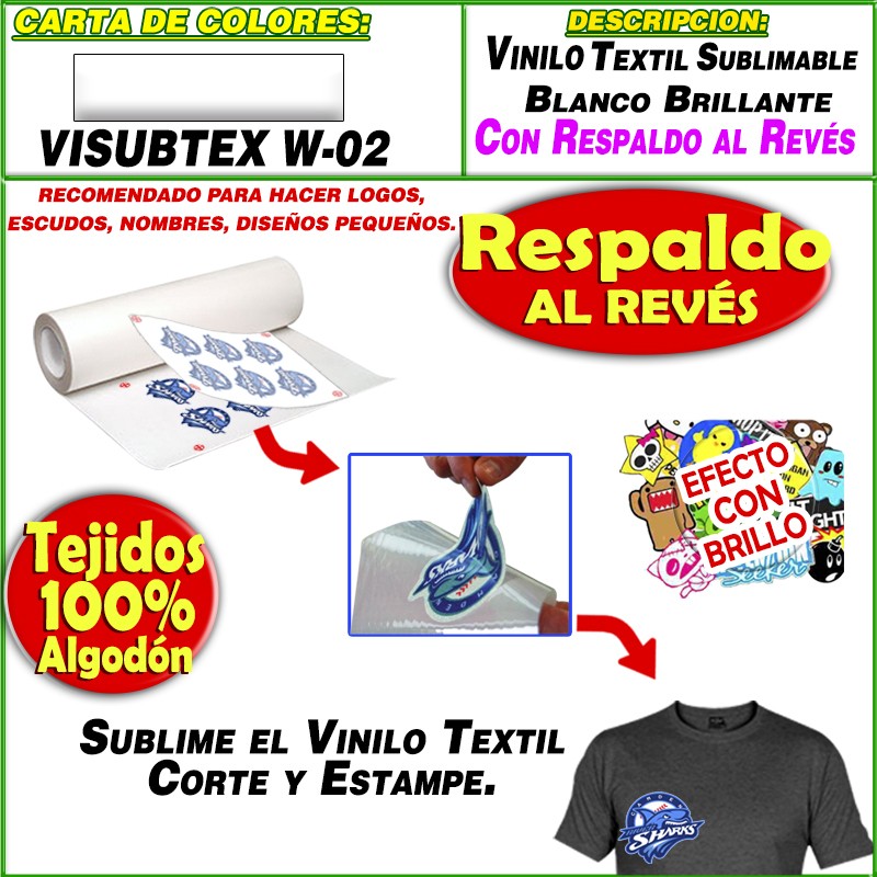 VISUBTEX-W02, Vinilo Textil con Respaldo al reves Blanco Sublimable Brillante - Imagen 2